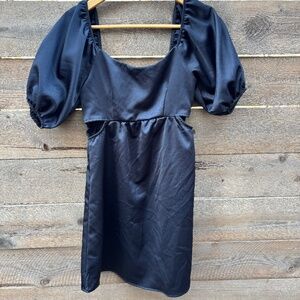 Black Satin Cutout Mini Dress
